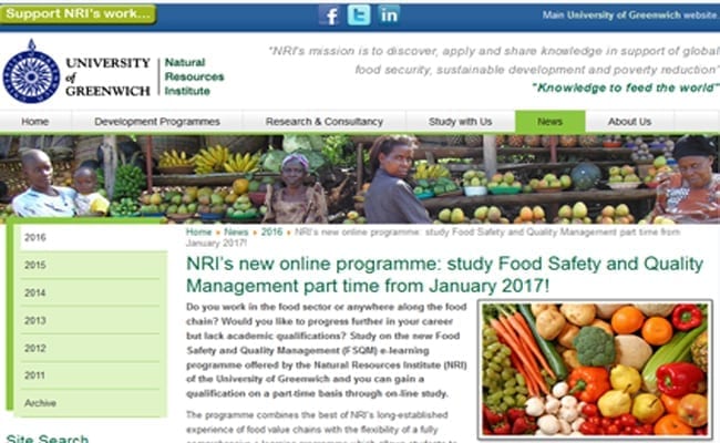 New E-Learning MSc Programme in Food Safety and Quality Management by NRI