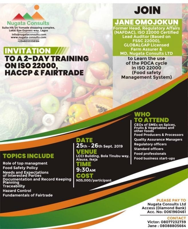 Invitation to A 2 Day Training on ISO 22000, HACCP & FAIRTRADE