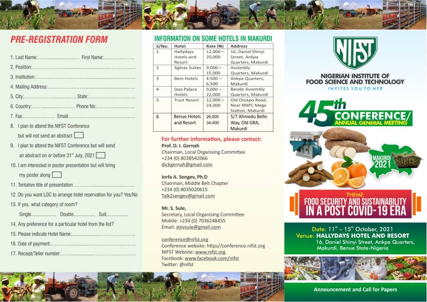 45TH NIFST CONFERENCE/ ANNUAL GENERAL MEETING: MAKURDI 2021