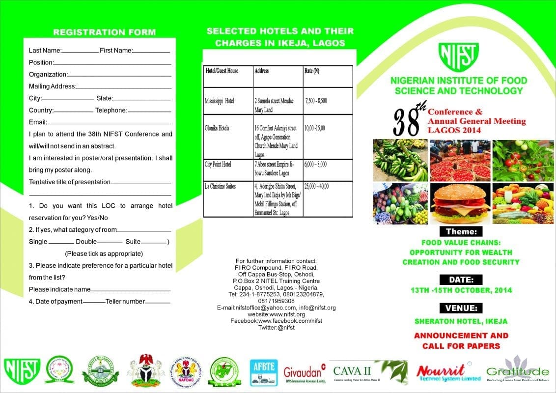 ANNOUNCEMENT: 38TH NIFST ANNUAL CONFERENCE/AGM 2014