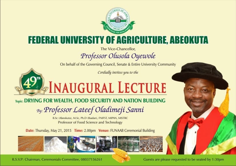49TH INAUGURAL LECTURE BY PROF. LATEEF OLADIMEJI SANNI