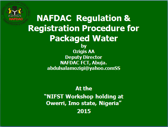 NAFDAC Regulation & Registration Procedure for Packaged Water