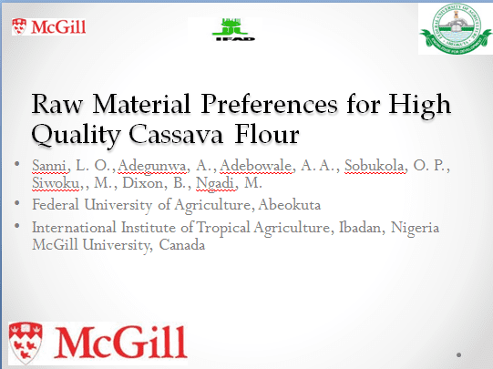 Raw Material Preferences for High Quality Cassava Flour