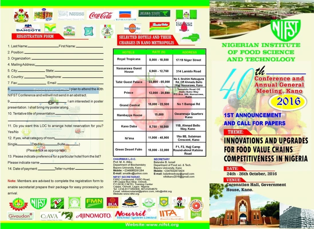 FIRST ANNOUNCEMENT: 40TH NIFST CONFERENCE/ANNUAL GENERAL MEETING
