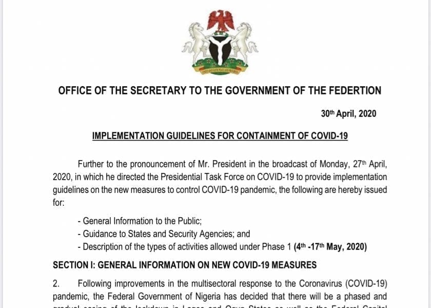 IMPLEMENTATION GUIDELINES FOR CONTAINMENT OF COVID-19